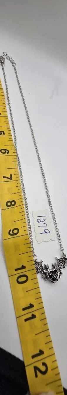 Silver Bat Heart Pendant Necklace